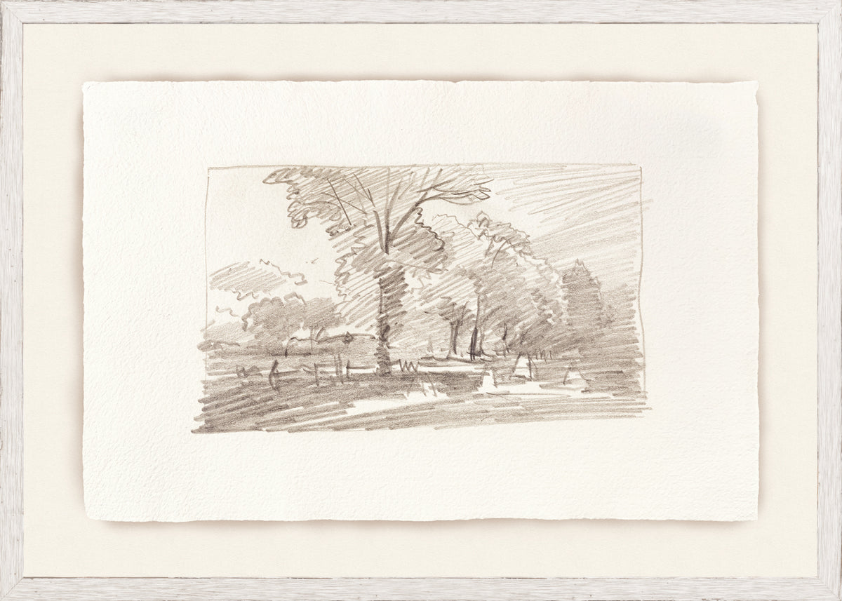 Sketchbook Landscapes V C. 1892 wall art featuring a sepia-toned landscape sketch with trees.