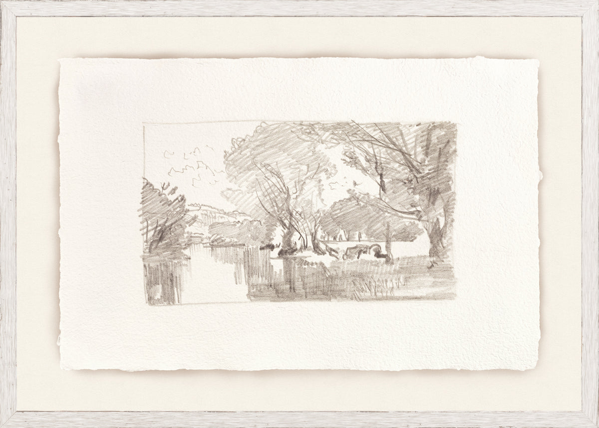 Sketchbook Landscapes VI C. 1892 wall art featuring a monochrome landscape sketch with trees.