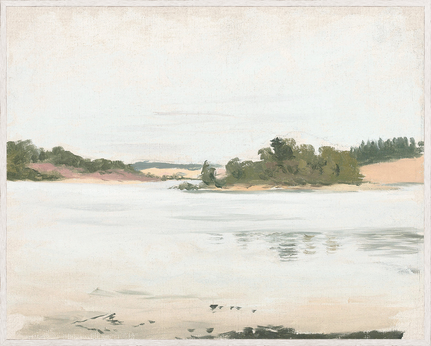 Raw Canvas Series – Inlet wall art featuring a serene landscape with soft colors and gentle brush strokes.