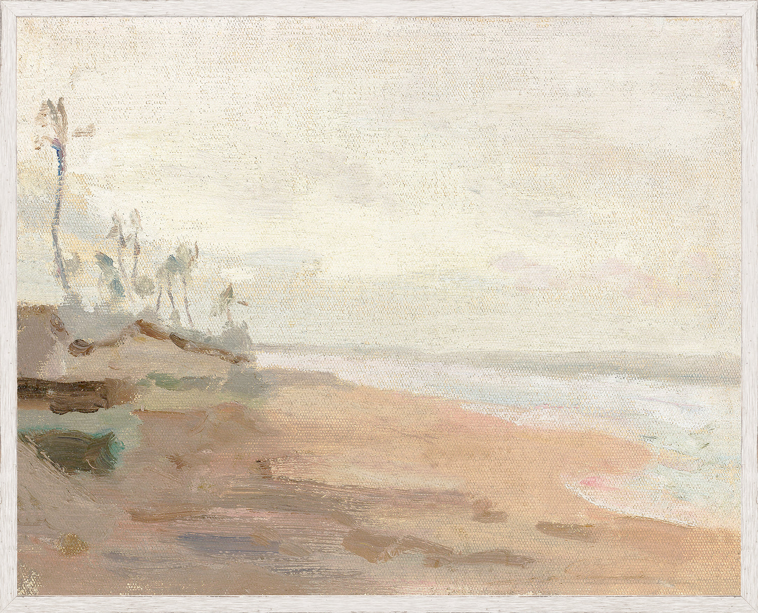 Raw Canvas Series – Low Tide wall art featuring a soft beach scene with muted colors and gentle waves.
