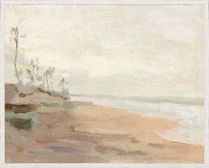 Raw Canvas Series – Low Tide wall art featuring a soft beach scene with muted colors and gentle waves.