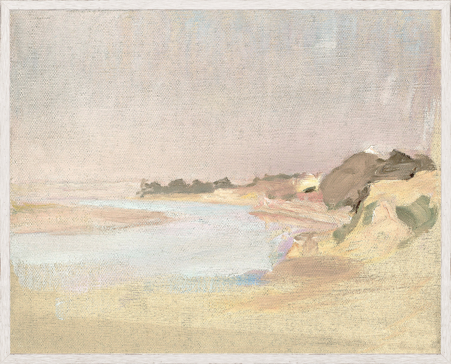 Raw Canvas Series – On the River wall art featuring a serene river landscape in soft pastel colors.