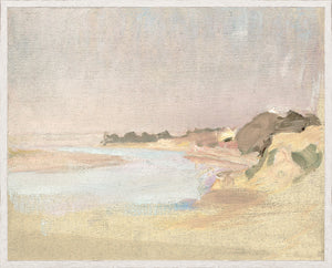 Raw Canvas Series – On the River wall art featuring a serene river landscape in soft pastel colors.