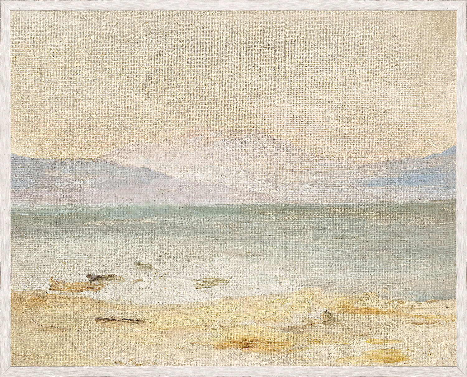 Raw Canvas Series – Coastline wall art featuring soft pastel colors and textured canvas.