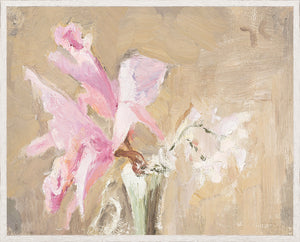 Raw Canvas Series – Orchid wall art featuring pink orchids on a textured beige background