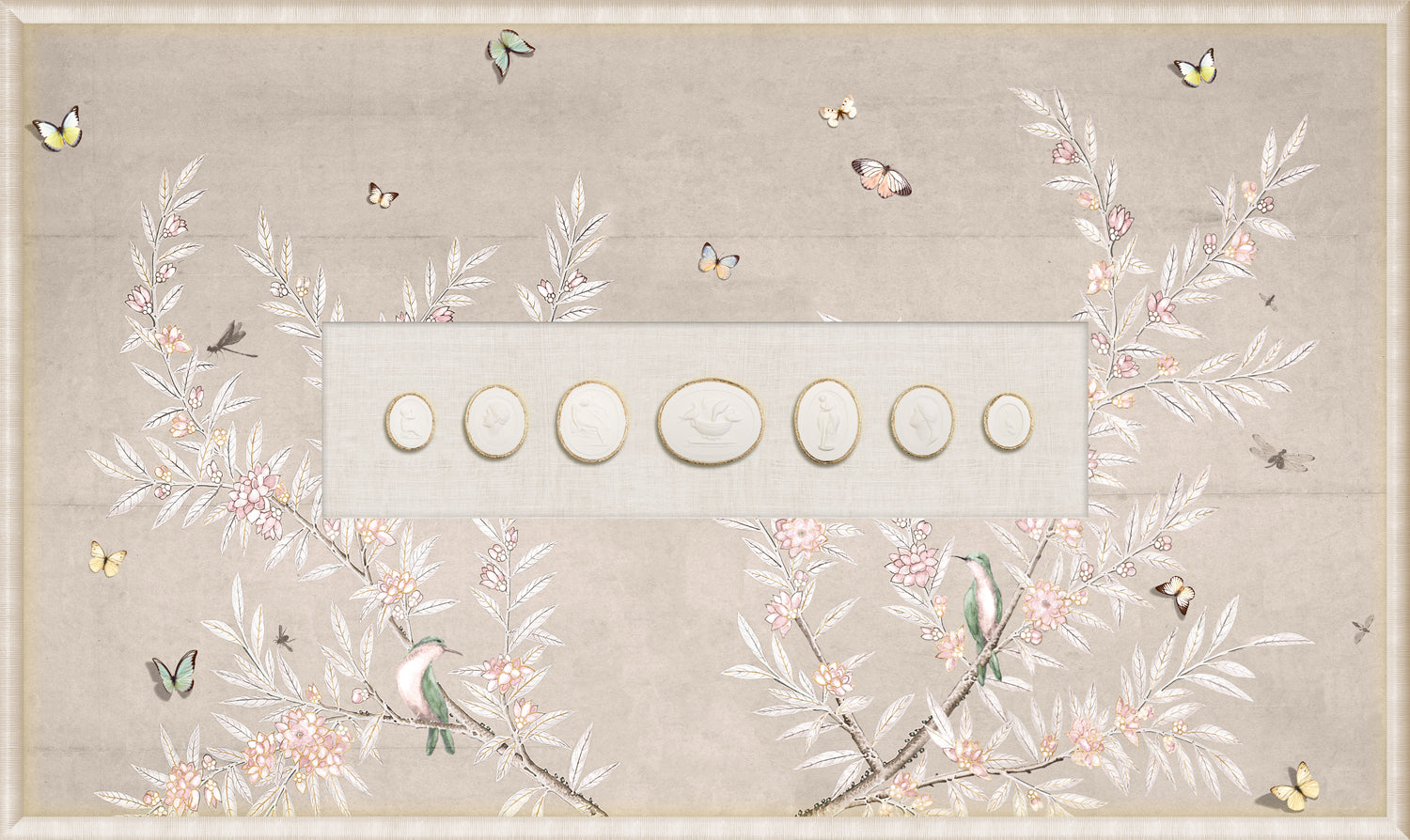 Grand Tour Intaglio – Spring Time Chinoiserie in Crème III, featuring floral design and cameo details.
