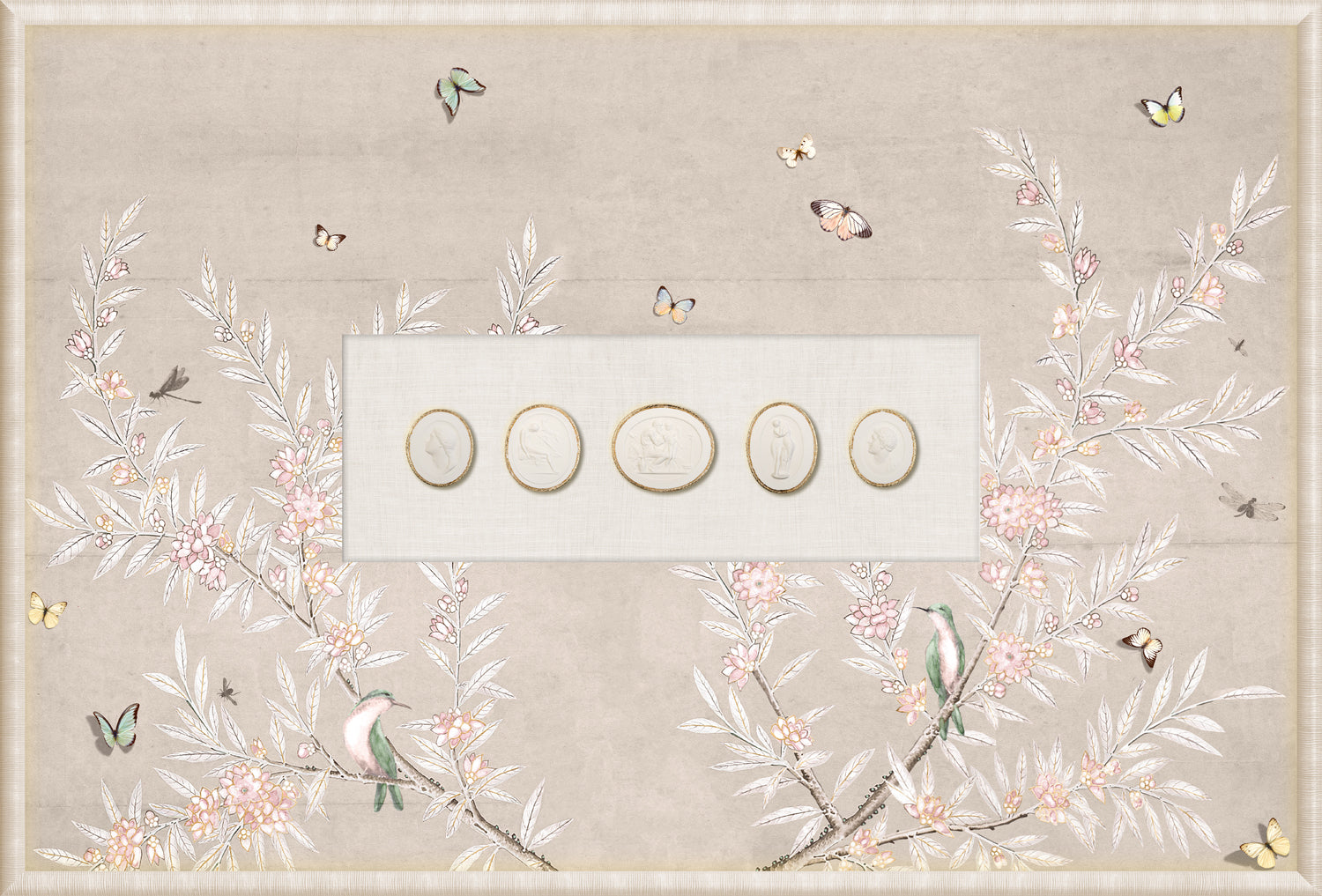 Grand Tour Intaglio – Spring Time Chinoiserie in Crème III, featuring floral design and cameo details.
