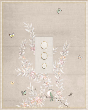 Grand Tour Intaglio – Spring Time Chinoiserie in Crème I, Form IV framed art print, 16.75 × 20.75 in