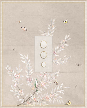 Grand Tour Intaglio – Spring Time Chinoiserie in Crème II, Form IV framed art print, 16.75 × 20.75 in