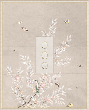 Grand Tour Intaglio – Spring Time Chinoiserie in Crème II, Form VI framed art print, 16.75 × 20.75 in