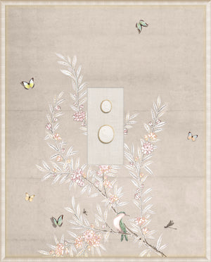 Grand Tour Intaglio – Spring Time Chinoiserie in Crème I, Form VII framed art print, 16.75 × 20.75 in