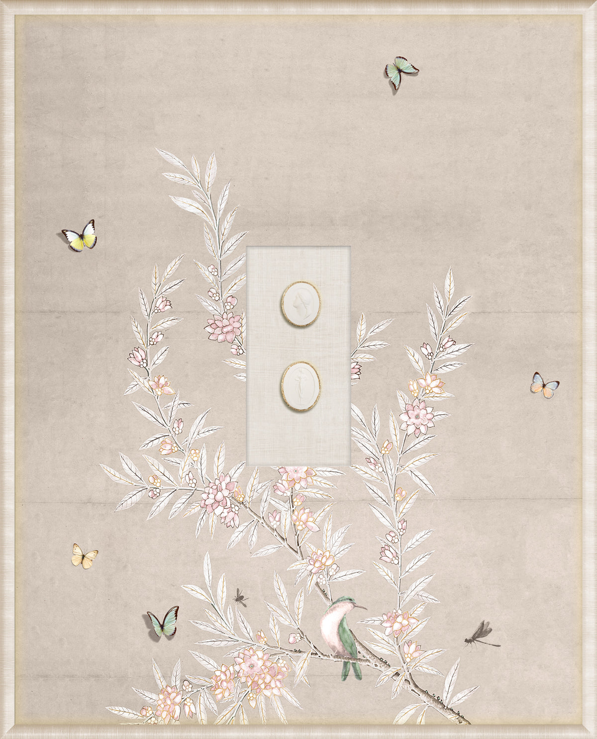 Grand Tour Intaglio – Spring Time Chinoiserie in Crème I featuring floral design and butterflies