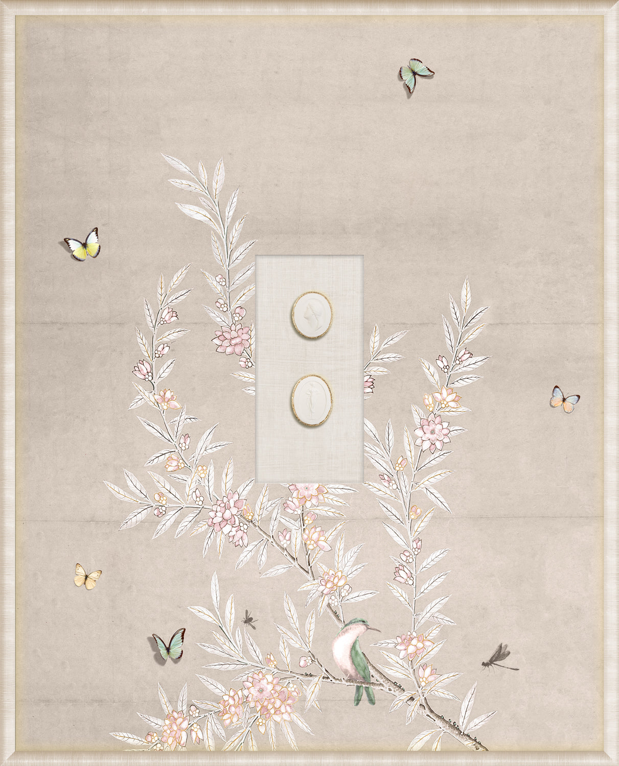 Grand Tour Intaglio – Spring Time Chinoiserie in Crème I featuring floral design and butterflies
