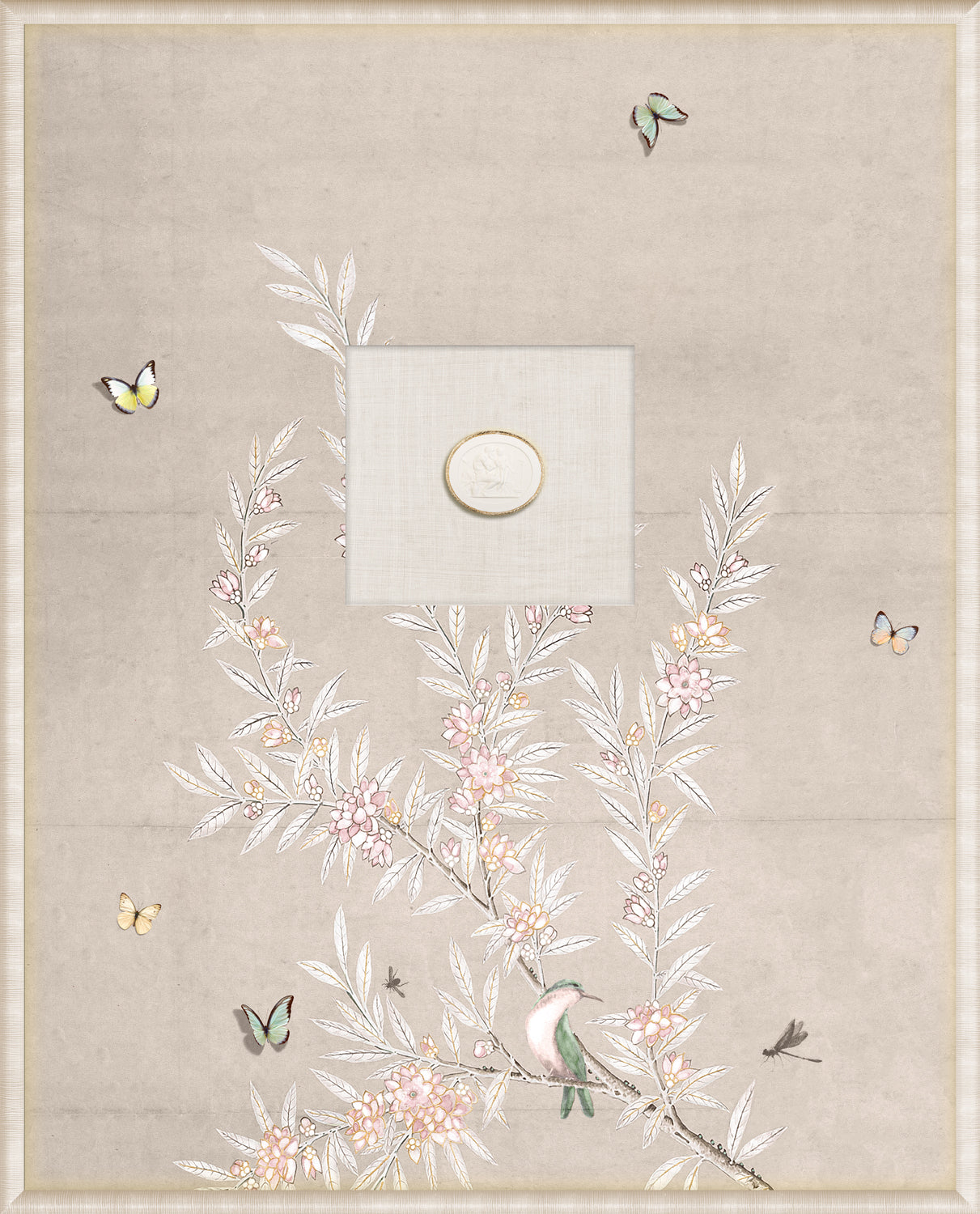 Grand Tour Intaglio – Spring Time Chinoiserie in Crème I featuring floral design and butterflies