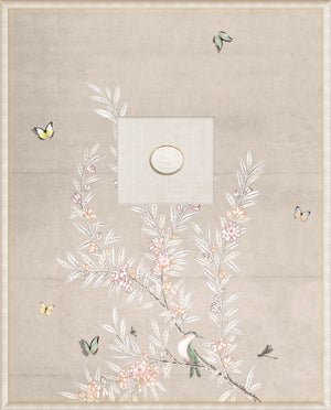 Grand Tour Intaglio – Spring Time Chinoiserie in Crème I, Form XI framed art print, 16.75 × 20.75 in