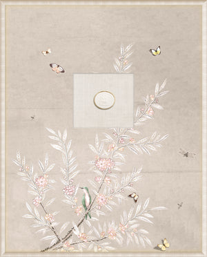 Grand Tour Intaglio Spring Time Chinoiserie wall art featuring butterflies and floral design in crème.