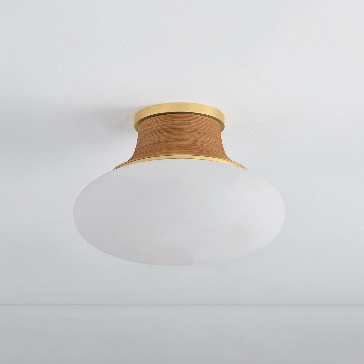 Pearl River Flush Mount 15" in aged brass shown from a second angle to highlight the shade profile and mounting canopy.