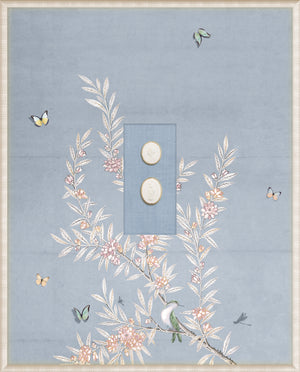 Grand Tour Intaglio – Spring Time Chinoiserie in Powder Blue I, Form VIII framed art print, 16.75 × 20.75 in