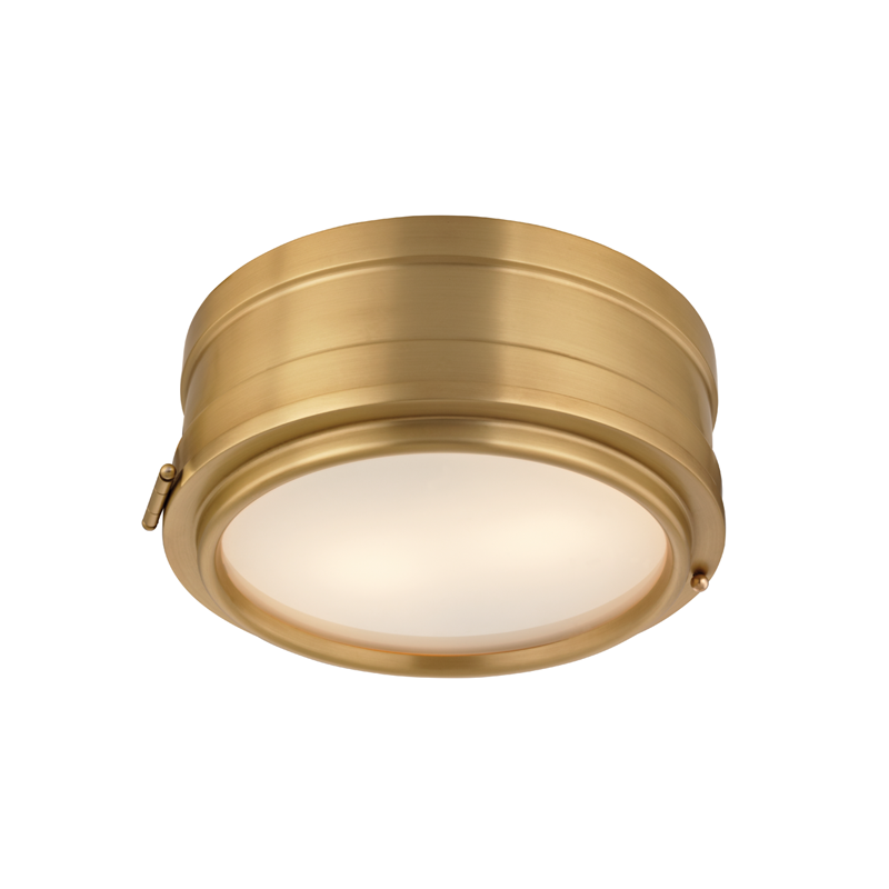 Rye Flush Mount 11" in aged brass — a Hudson Valley flush mount for hallways, bedrooms, and entryways at Laurie Yapp Home.