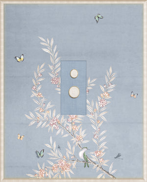Grand Tour Intaglio – Spring Time Chinoiserie in Powder Blue I, Form IX framed art print, 16.75 × 20.75 in