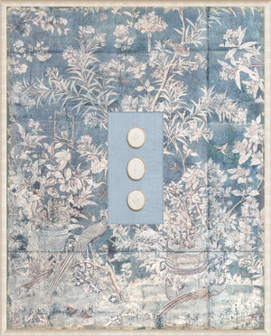 Grand Tour Intaglio – Powder Blue Chinoiserie wall art featuring floral patterns and birds on a powder blue background.