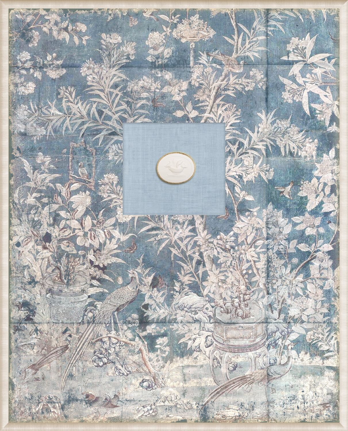 Grand Tour Intaglio – Powder Blue Chinoiserie, Form XII framed art print, 16.75 × 20.75 in