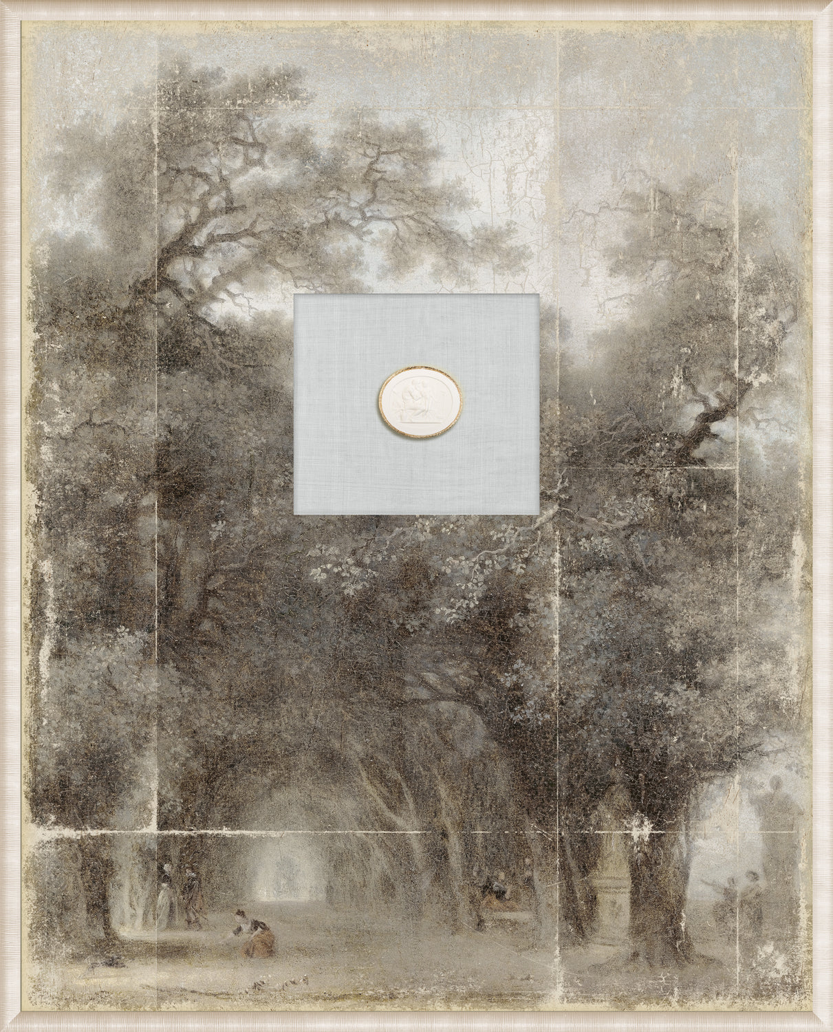 Grand Tour Intaglio – Fragonard – A Shaded Avenue wall art featuring a serene tree-lined avenue with two intaglio medallions.