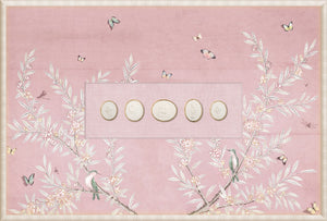 Grand Tour Intaglio – Spring Time Chinoiserie in Blush III, Form II framed art print, 14.75 × 21.75 in
