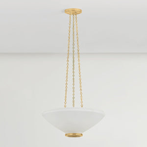 Close-up of the Awosting Pendant 17" in aged brass showing the shade shape and metal detail.