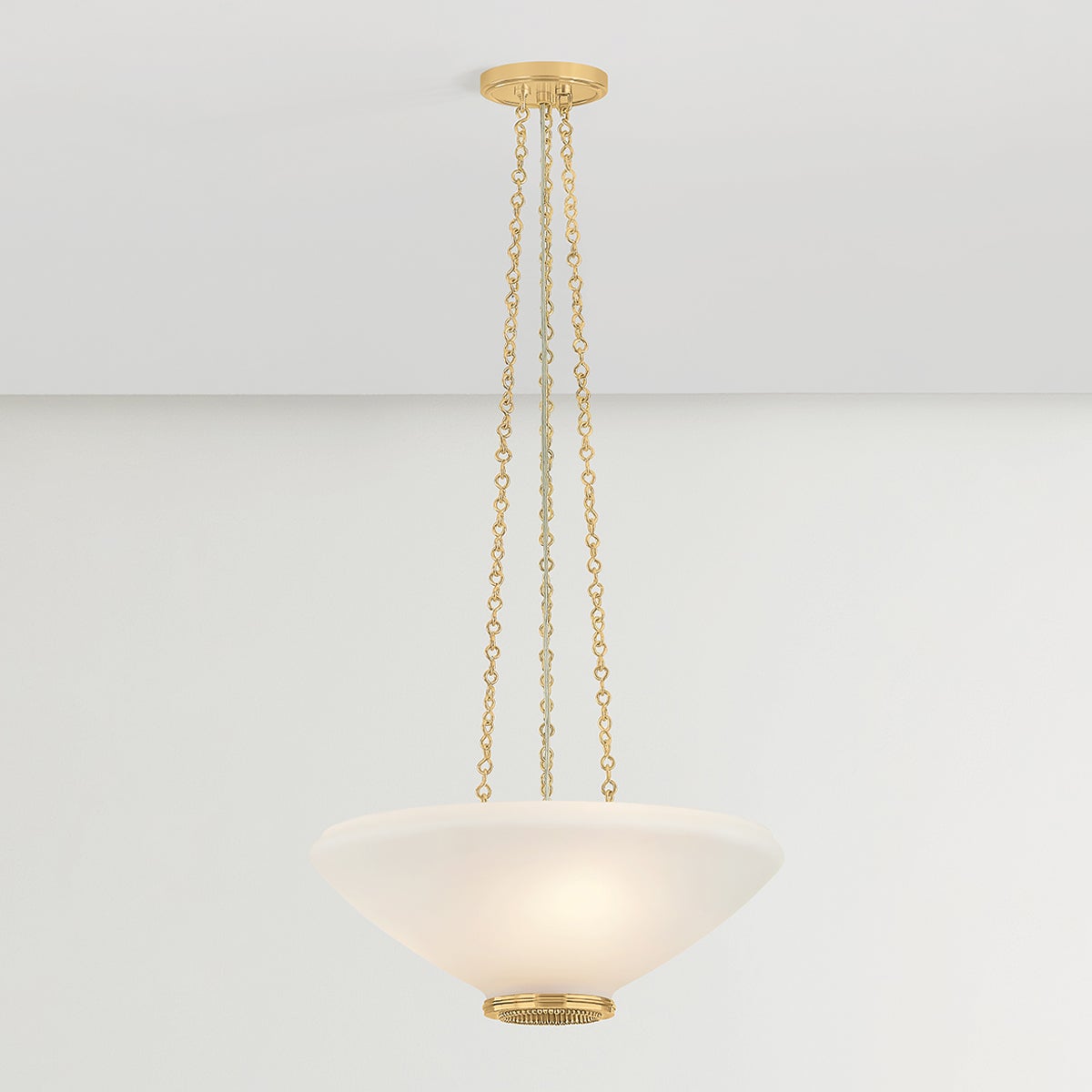 Close-up of the Awosting Pendant 17" in aged brass showing the shade shape and metal detail.