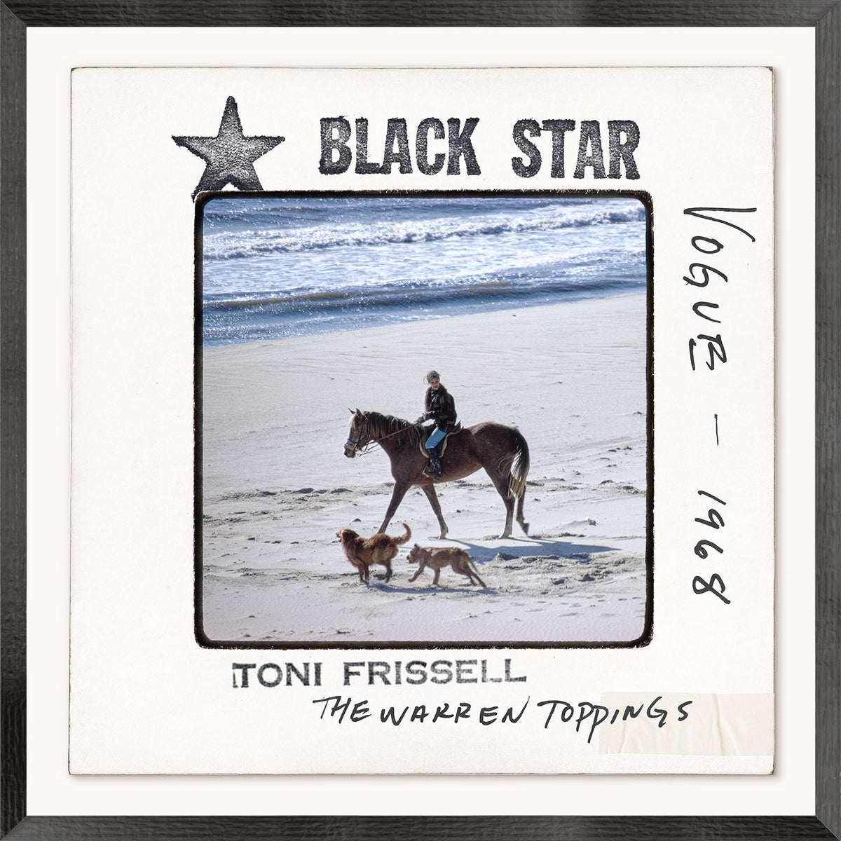 Toni Frissell Slides – Vogue C. 1968, featuring a horse rider on the beach with dogs
