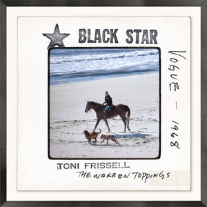 Toni Frissell Slides – Vogue C. 1968, featuring a horse rider on the beach with dogs