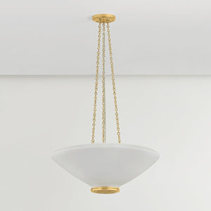 Close-up of the Awosting Pendant 22" in aged brass showing the shade shape and metal detail.