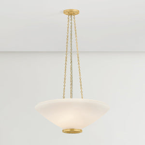 Close-up of the Awosting Pendant 22" in aged brass showing the shade shape and metal detail.