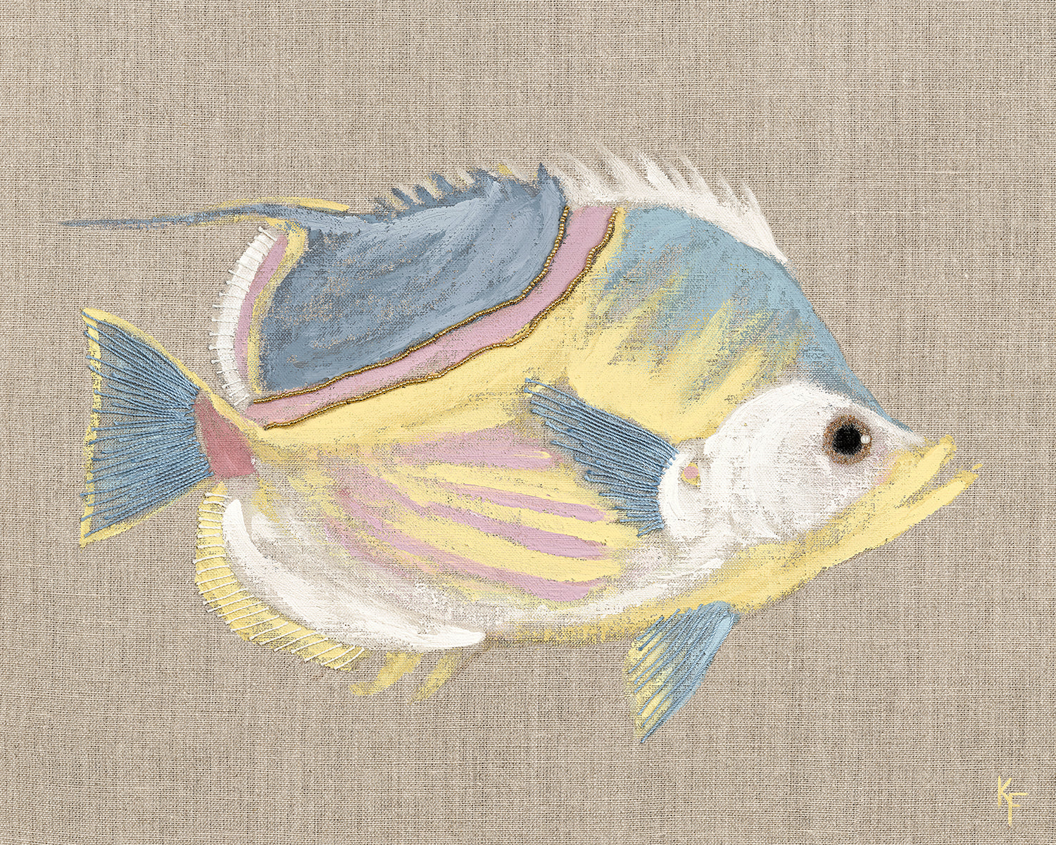 Poissons Tropicaux Sur Lin I — nature and landscape fine art print in pastel tones at Laurie Yapp Home