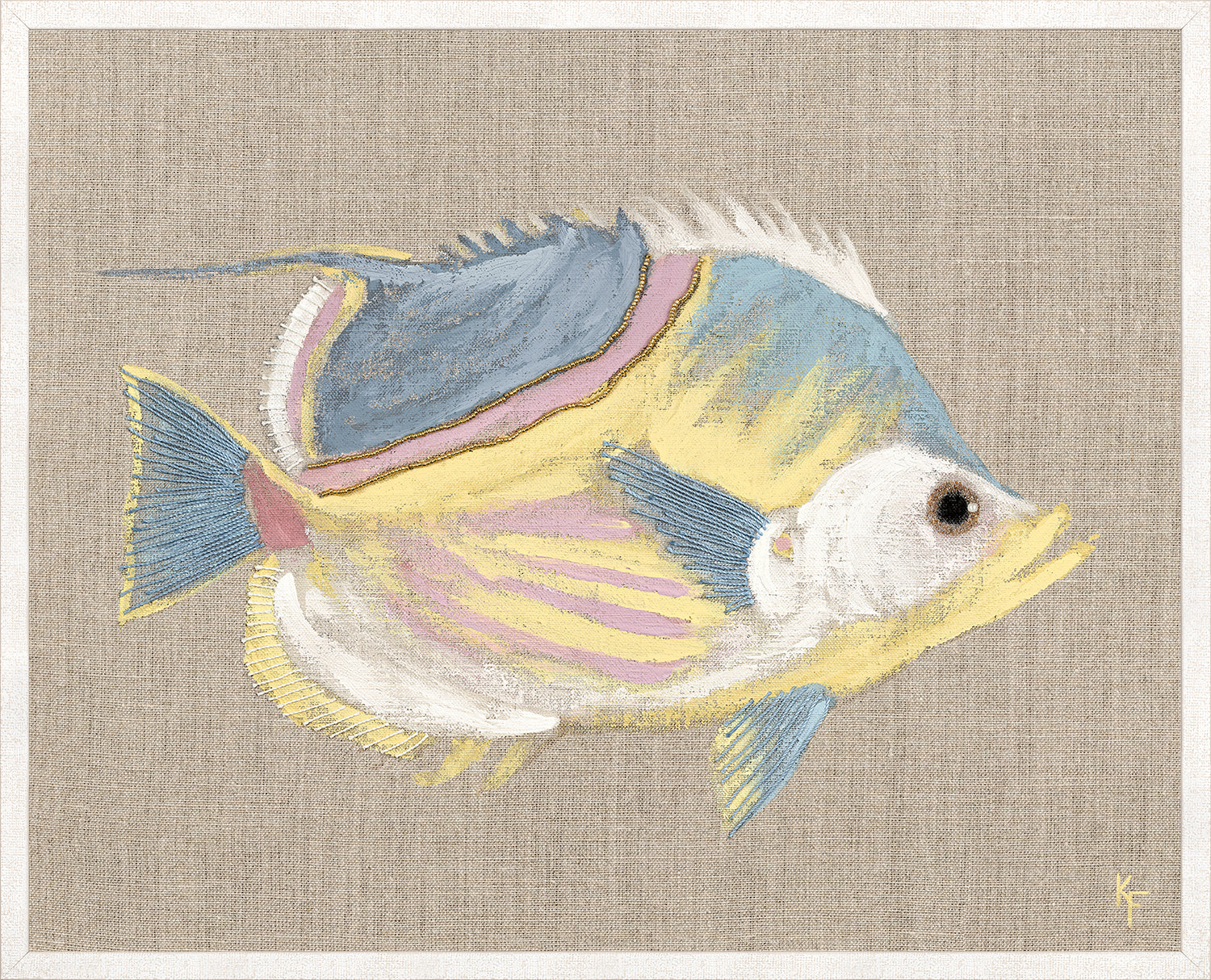 Poissons Tropicaux Sur Lin I — nature and landscape fine art print shown from another angle