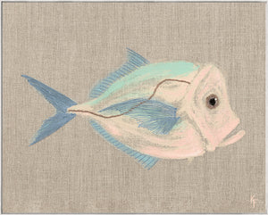 Poissons Tropicaux Sur Lin III wall art featuring a pastel fish on a textured beige background