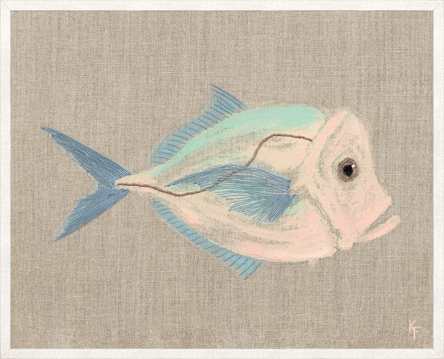 Poissons Tropicaux Sur Lin III — nature and landscape fine art print shown from another angle