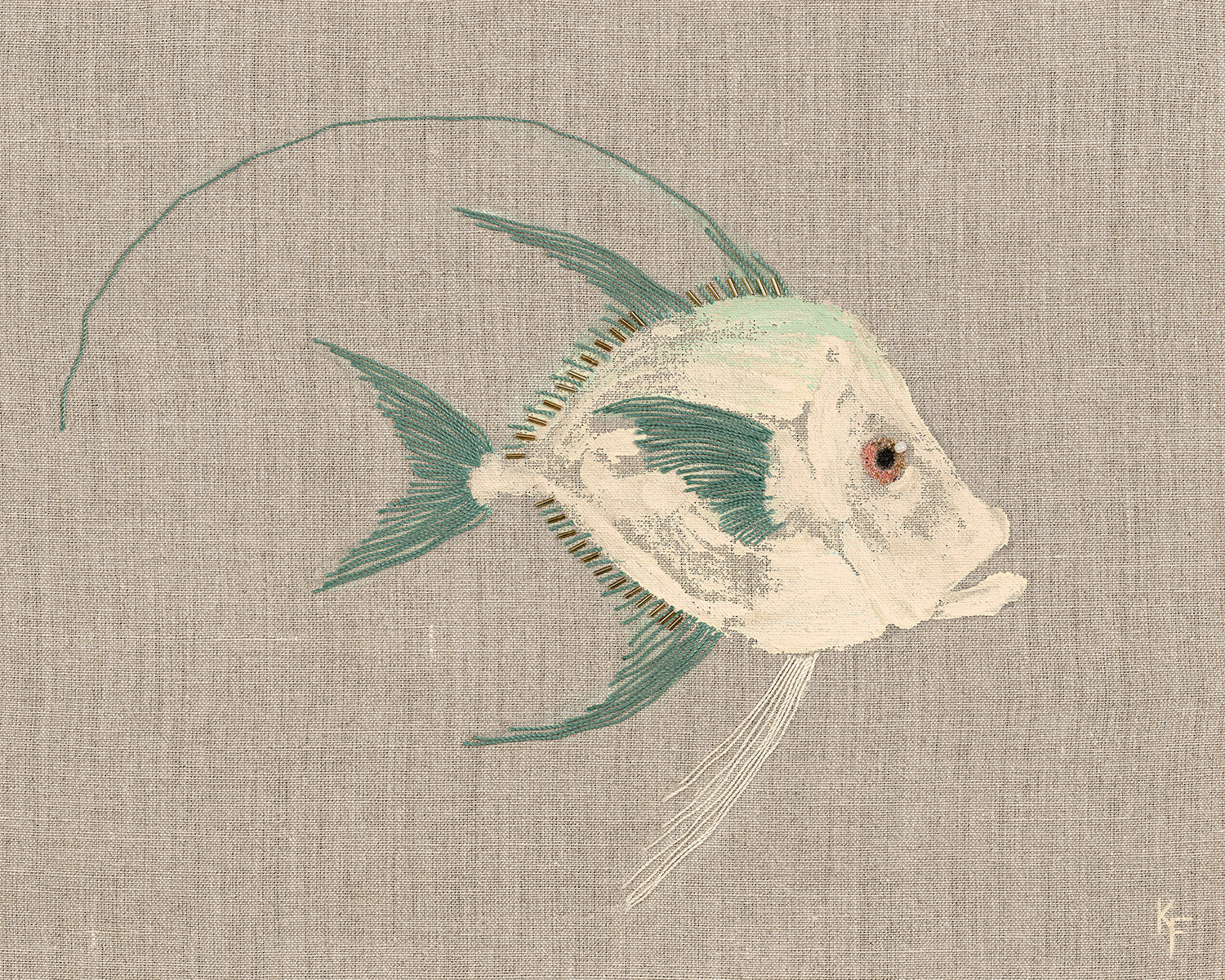 Poissons Tropicaux Sur Lin V — nature and landscape fine art print in pastel tones at Laurie Yapp Home