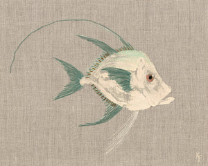 Poissons Tropicaux Sur Lin V — nature and landscape fine art print in pastel tones at Laurie Yapp Home