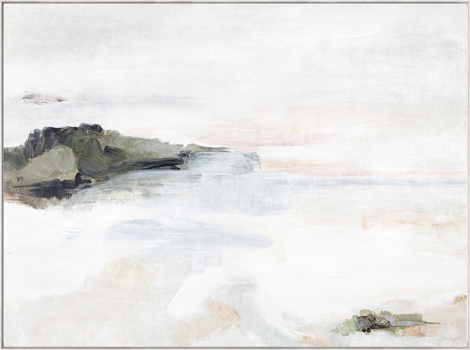 Bay Tides wall art featuring a serene coastal landscape with soft colors and abstract brush strokes
