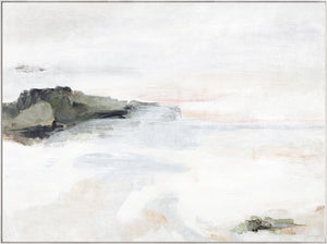 Bay Tides wall art featuring a serene coastal landscape with soft colors and abstract brush strokes