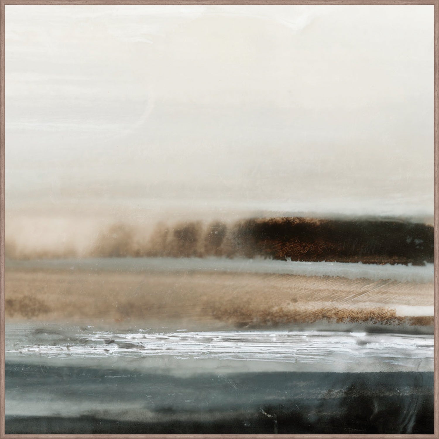 Encaustic Memories wall art featuring soft beige and gray tones with abstract textures