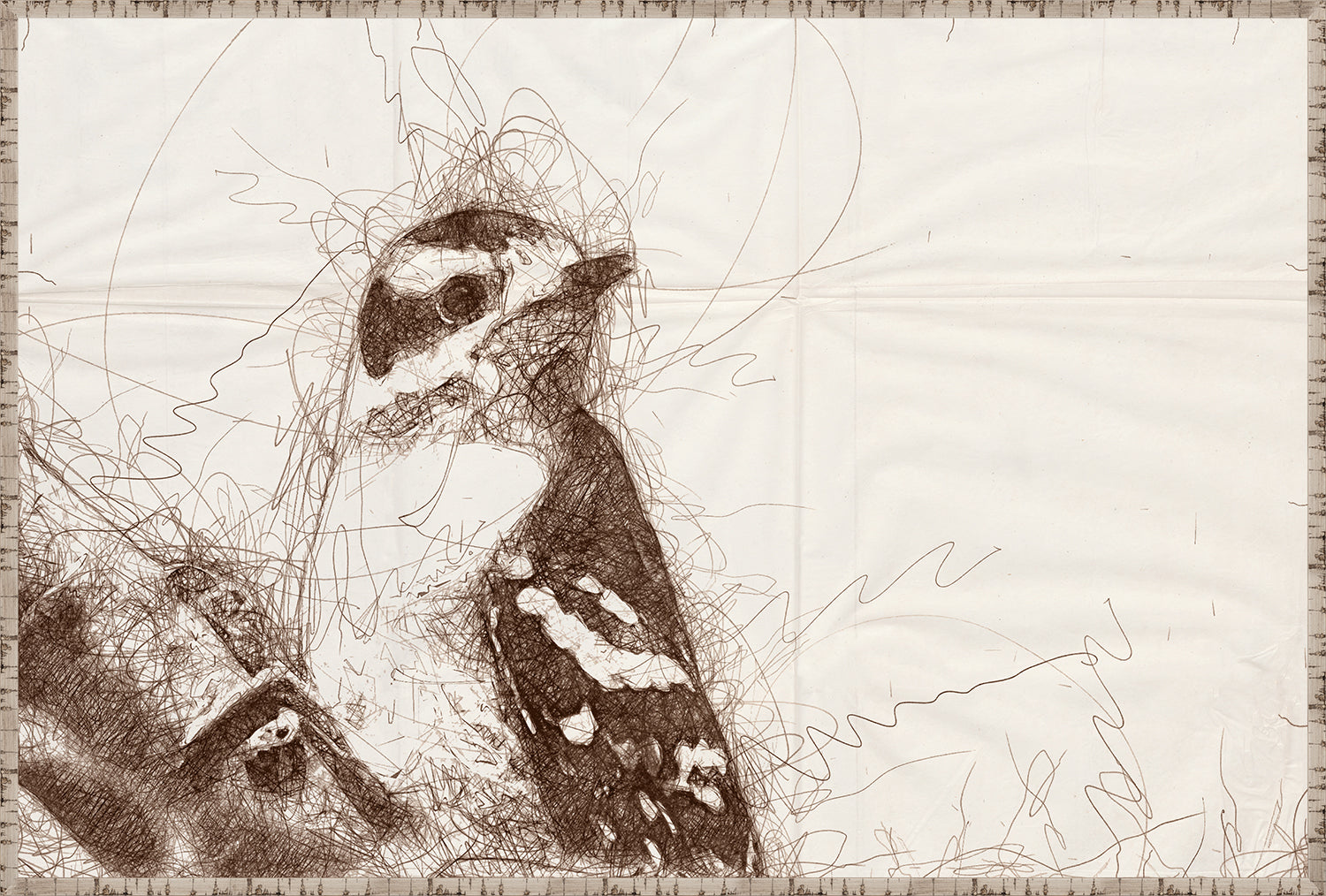 Nature Sketch – Woodpecker II wall art featuring a detailed sketch of a woodpecker in brown tones.