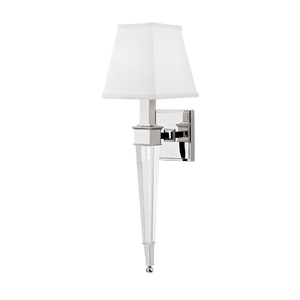 Ruskin Wall Sconce in polished nickel shown from a second angle to highlight the arm curve and shade silhouette.