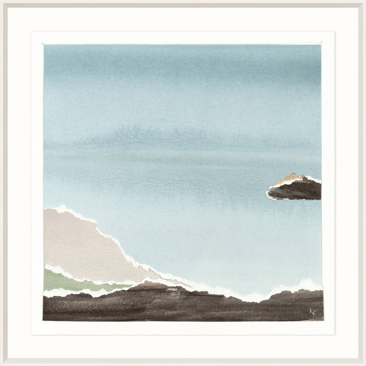 Watercolour Vista I wall art featuring a serene blue landscape with soft earth tones.