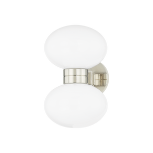 Otsego Wall Sconce in polished nickel shown from a second angle to highlight the arm curve and shade silhouette.