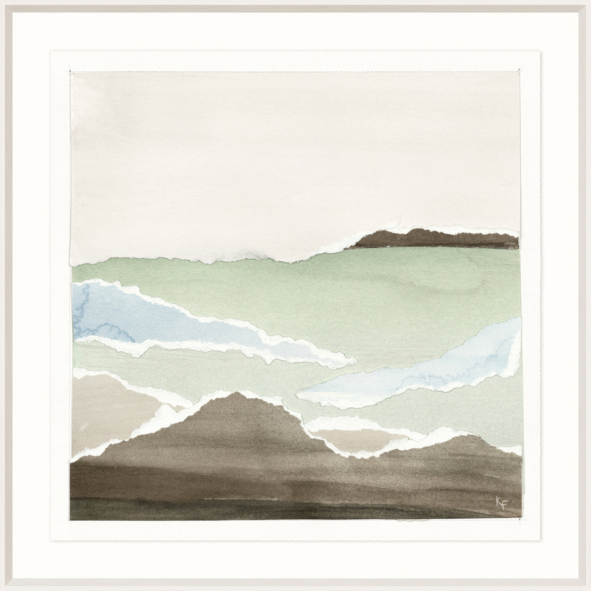 Watercolour Vista III wall art featuring soft green and blue waves with a neutral background