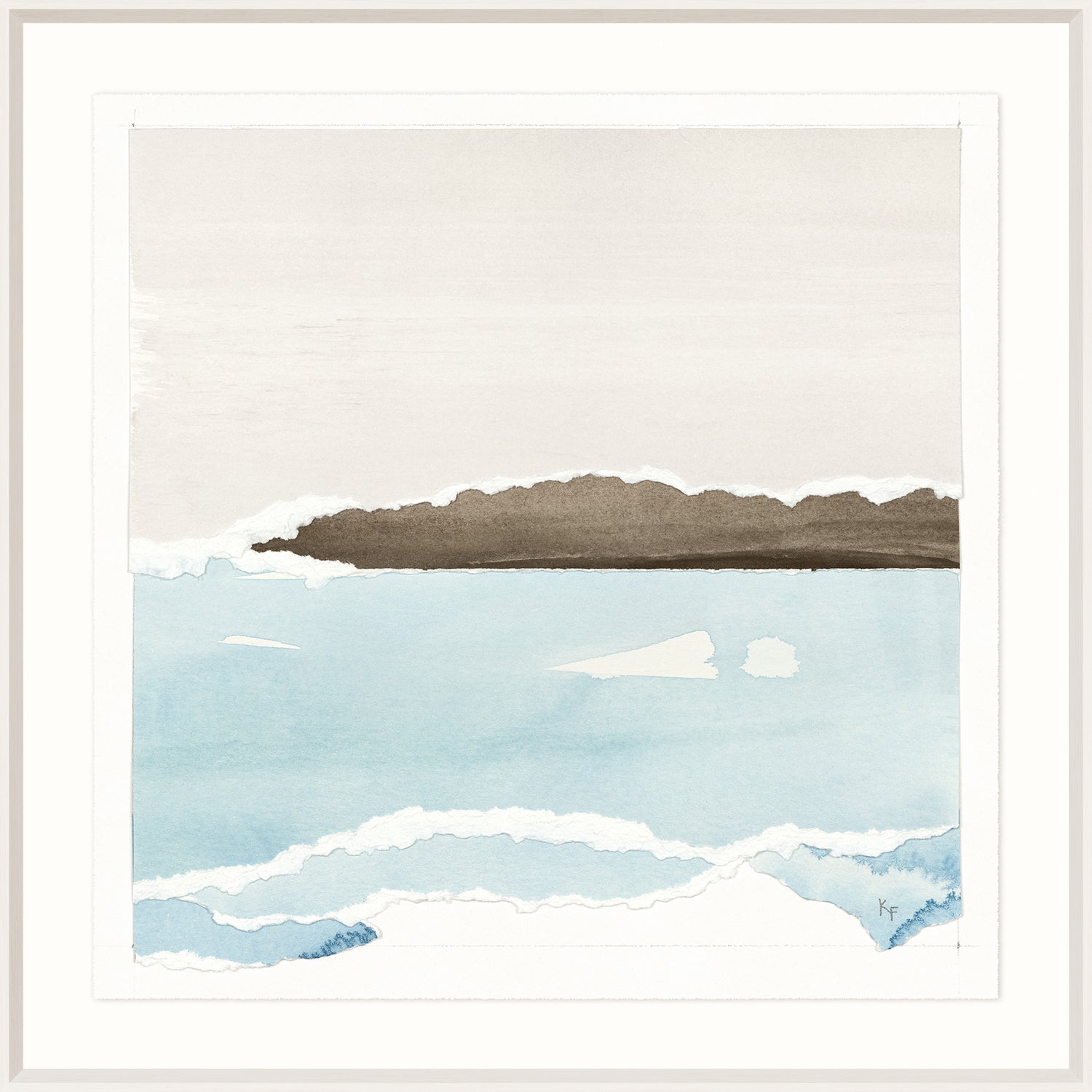 Watercolour Vista VII wall art featuring soft blue water and neutral tones, framed.