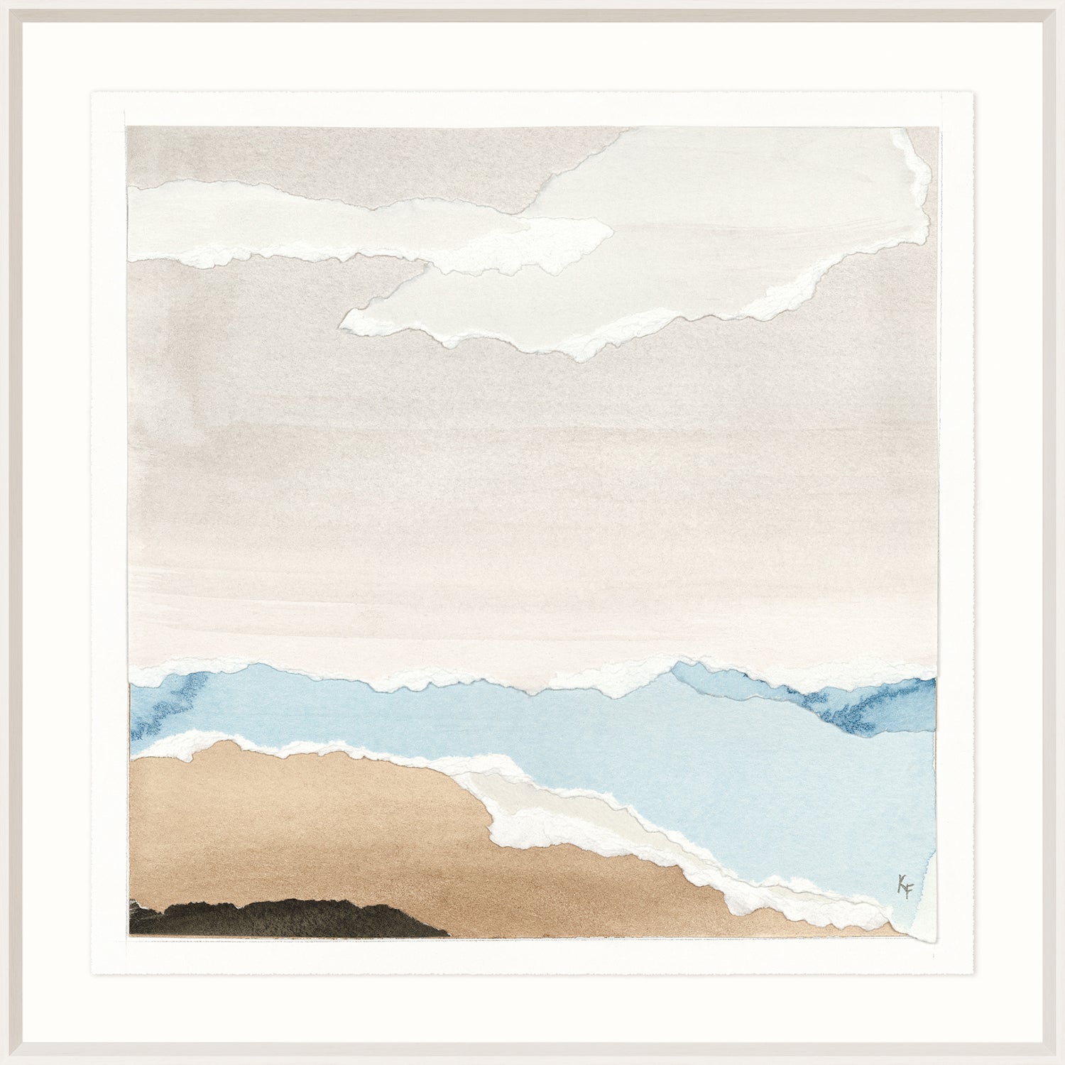 Watercolour Vista VIII wall art featuring soft blue and beige tones with abstract clouds and ocean.